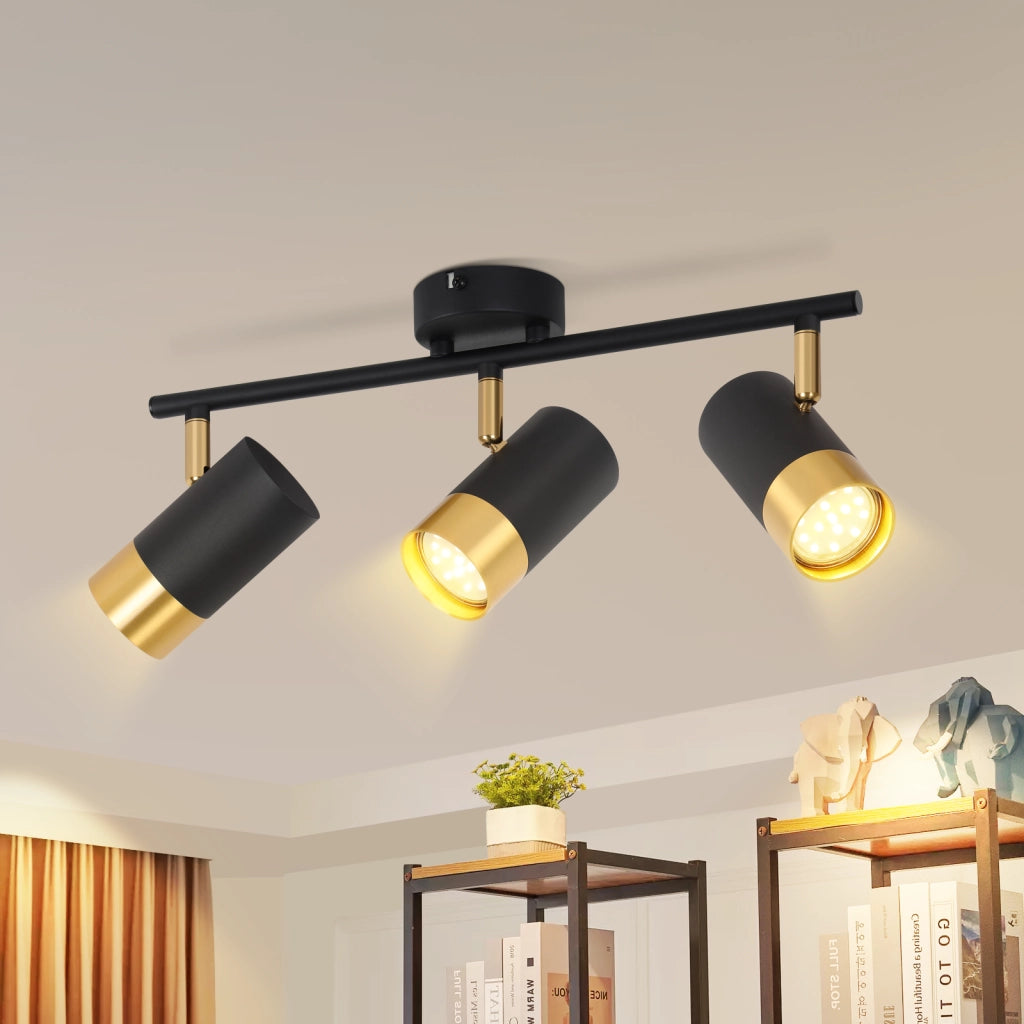 ZMH Faretto da soffitto 3 fiamme GU10 nero oro moderni per soggiorno