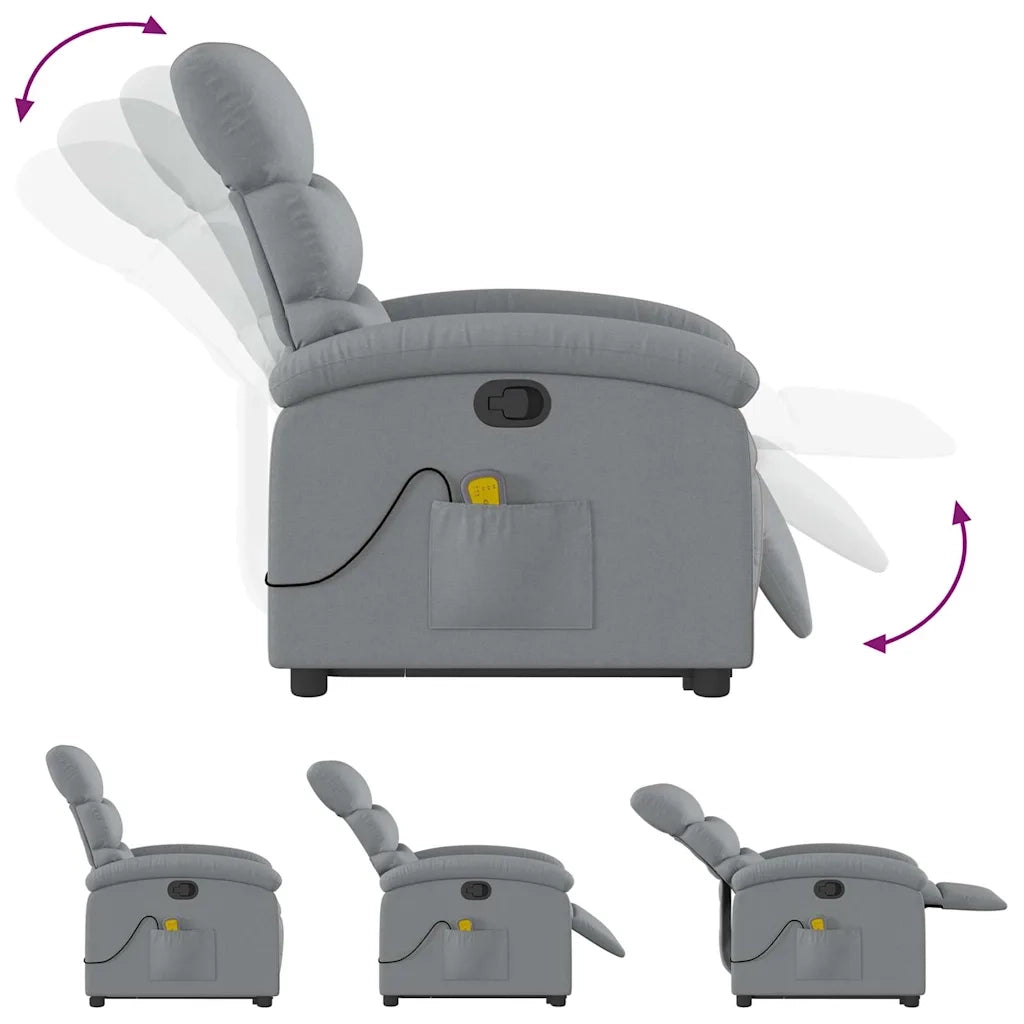 Poltrona | Sedia Relax Alzapersona Massaggi Reclinabile Grigio Chiaro Tessuto