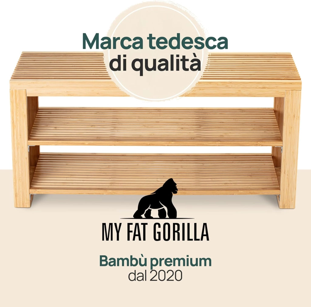 Scarpiera con seduta in bambù – Stretta con 2 ripiani per 6 paia di scarpe – Salvaspazio per corridoio, guardaroba e ingresso – Robusto rack
