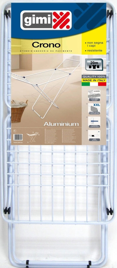 Vileda 174156 Crono Stendibiancheria da Pavimento a Cavalletto 20 metri di Spazio di Stenditura Fili XXL Antipiega Ruote per Trasporto Piedini Antiscivolo colore Bianco