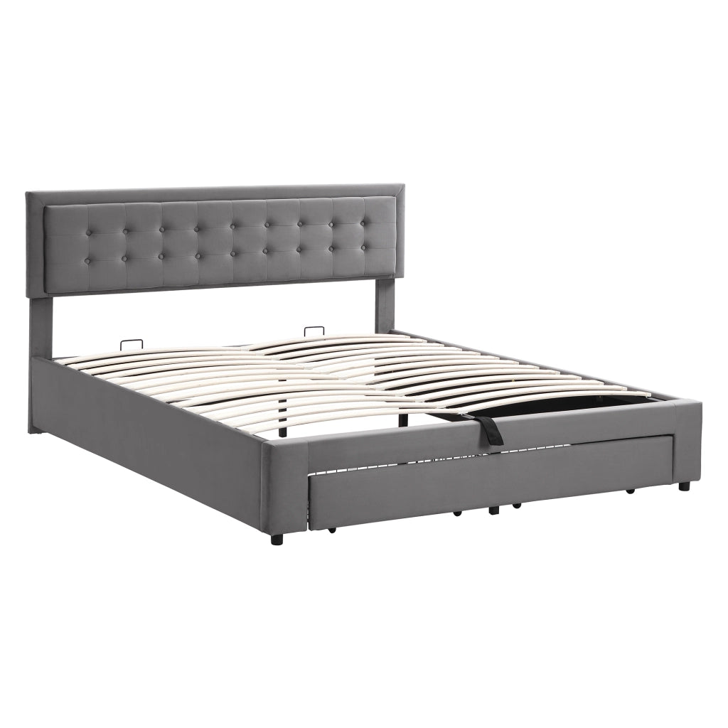 Letto contenitore – 160x200 cm – cassetti rete – velluto grigio