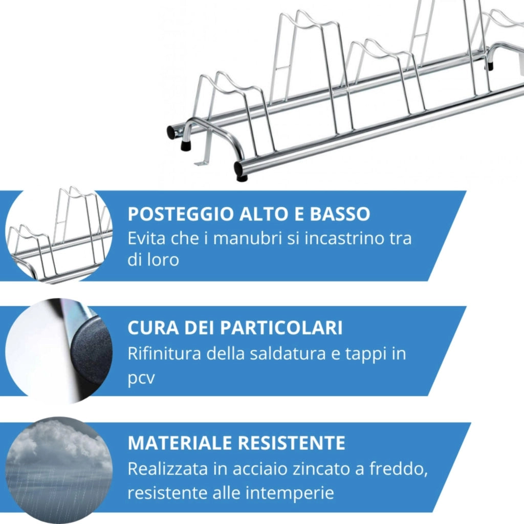 Andrys Rastrelliera Bici 5 Posti Alto/Basso per Freni a Disco Zincato Argento