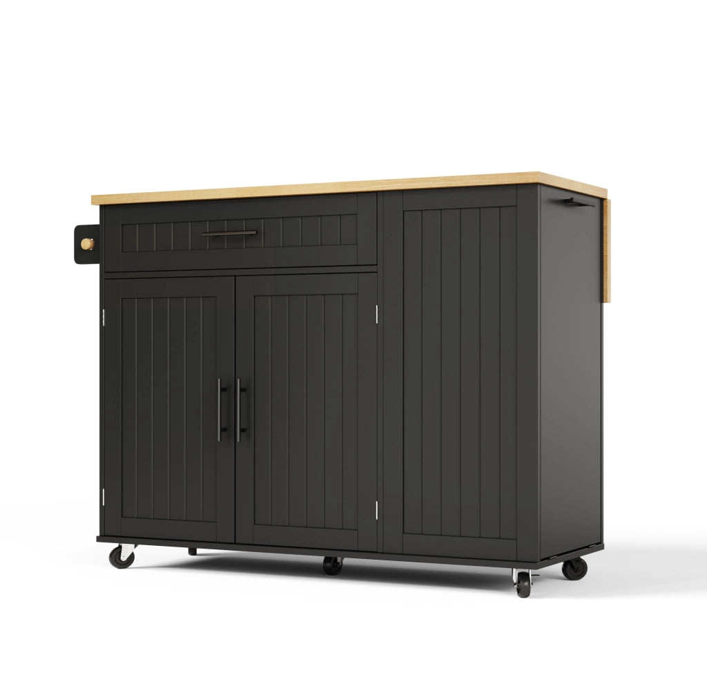 Isola da cucina con piano ribaltabile 130x70x93 cm in MDF nero; carrello con ruote bloccabili
