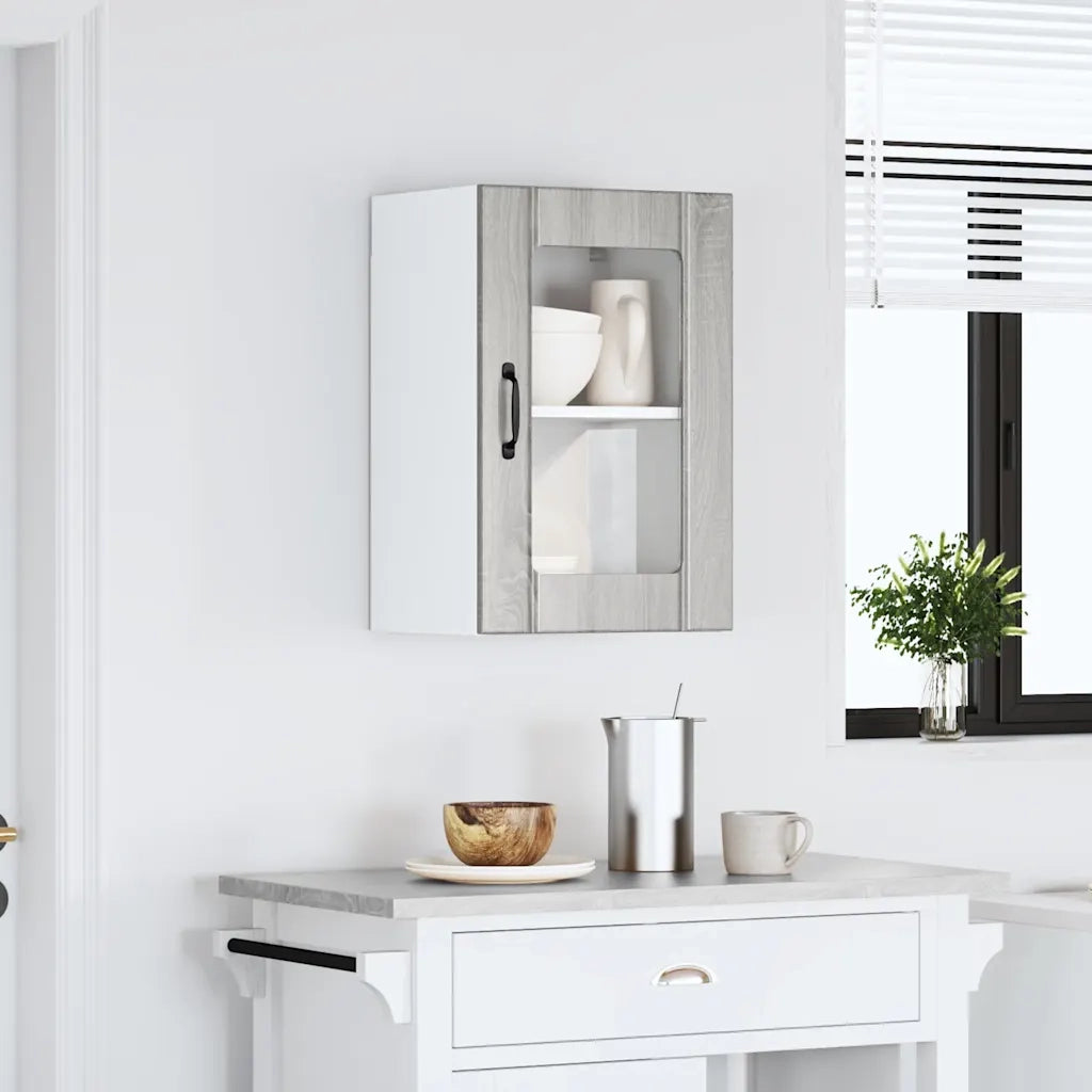 Pensile da Cucina | Mobile da Cucina con Porta in Vetro Lucca Grigio Sonoma
