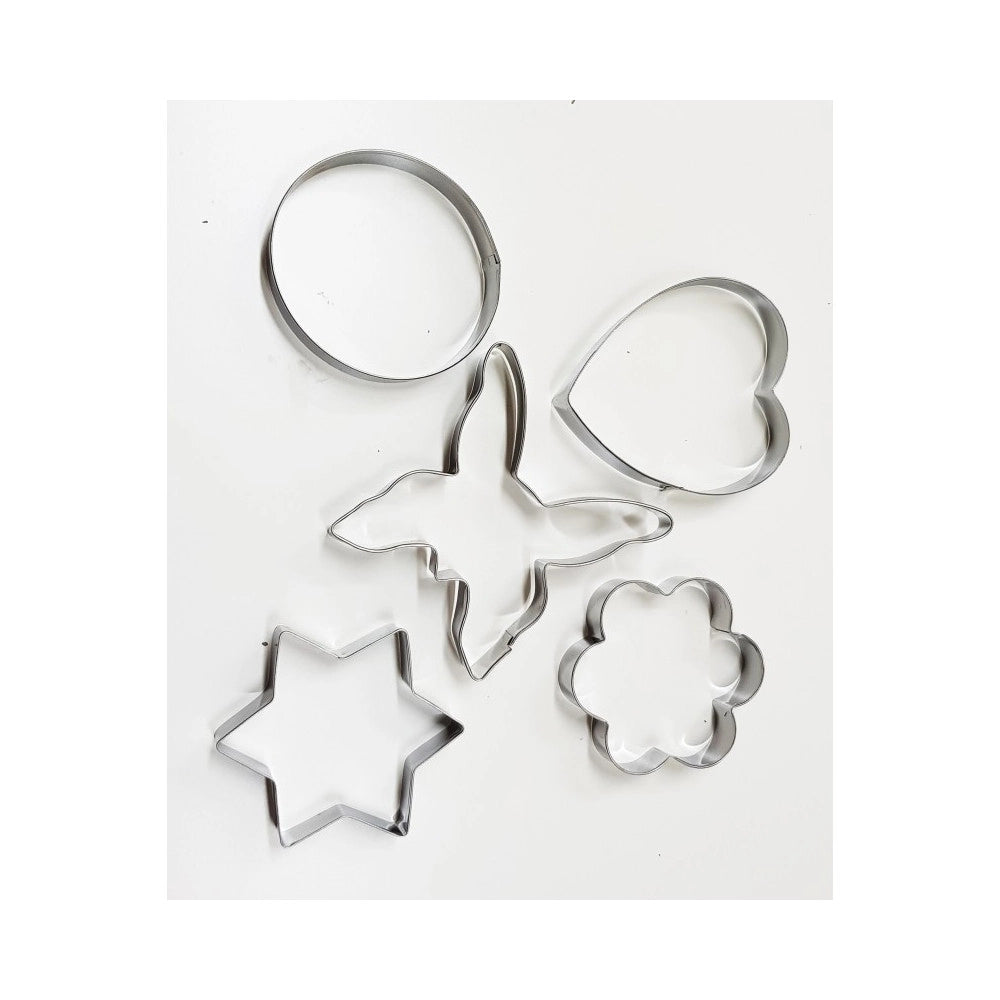 Trade Shop - Set 5 Stampi Stampini Formine Acciaio Biscotti Pane Dolce Stella Fiore Farfalla -