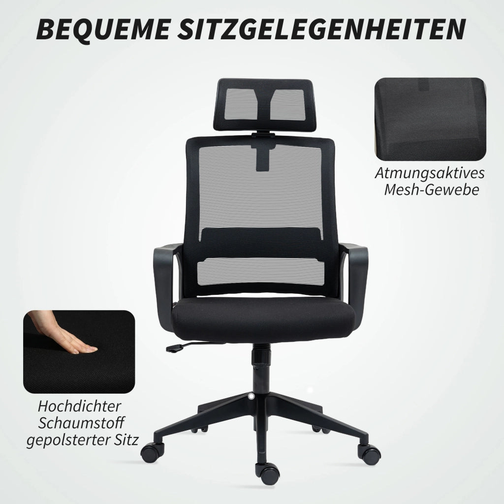 Sedia da ufficio girevole con poggiatesta regolabile per scrivania homeoffice ¨C Xylo ¨C Nero