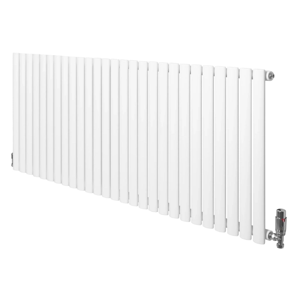 Radiatore Orizzontale Ovale 600x1620mm Bianco con Valvole TRV