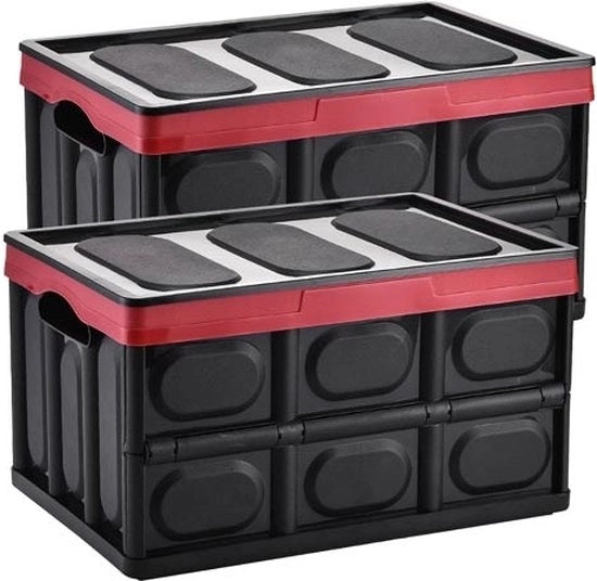Set di 2 Cassetti Opachi - 28 l - 42 x 28,5 x 24 cm - Nero / Rosso