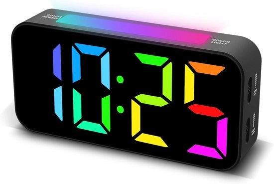 Alarme digitale con grande display - doppio allarme - illuminazione RGB + display LED a colori - funzione snooze - per camera da letto - bambini - adolescenti - ragazzi - ragazze - nero