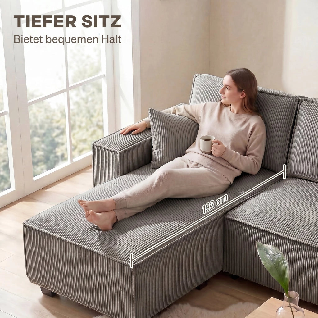 Divano angolare con chaise longue ¨C Zephmum ¨C Tessuto grigio chiaro 270x220x90