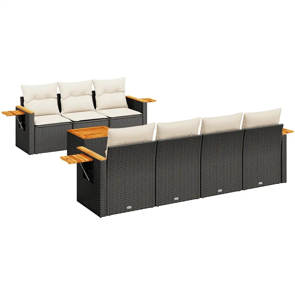 Set Divani da Giardino con Cuscini 8 pz Nero in Polyrattan 3226644