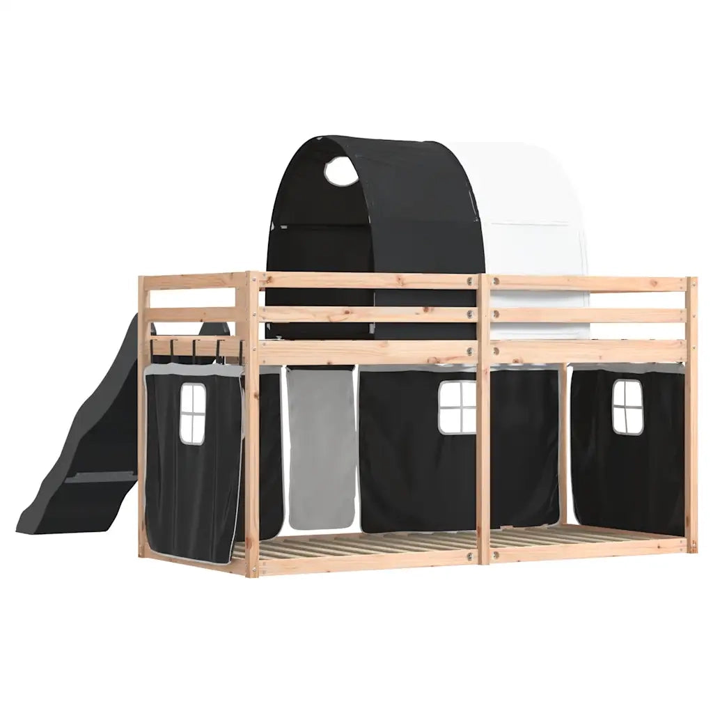 vidaXL Letto a Castello con Scivolo e Tende Bianco e Nero 80x200 cm