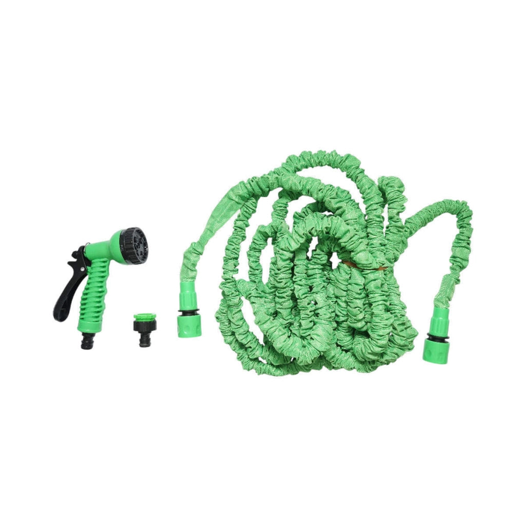 Tubo da giardino estensibile in lattice 5-15 m con pistola regolabile a 7 modalità, adattatore 3/4 e raccordo rapido 1/2