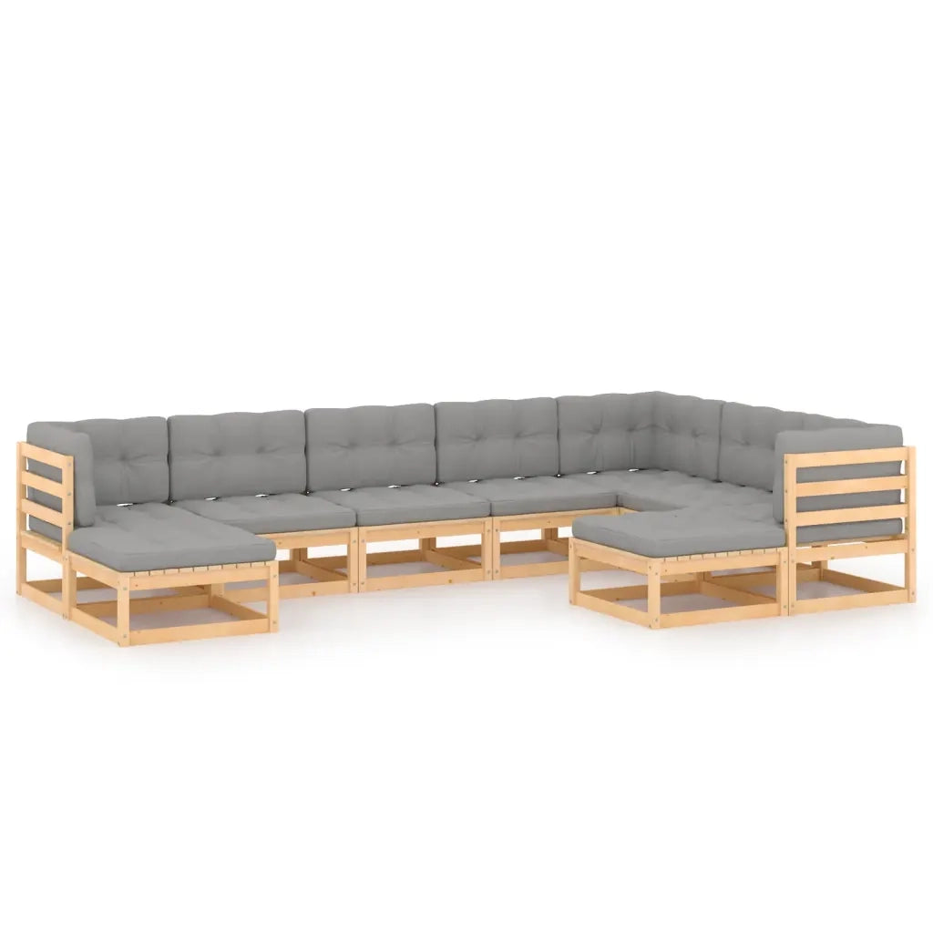 Set Salotto Giardino 9 pz Cuscini Antracite Legno Massello Pino 3076804