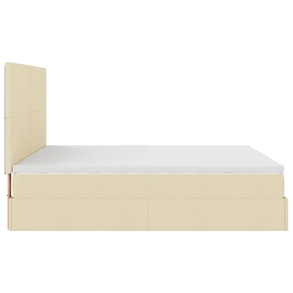 Struttura Letto Pouf con Materassi Crema 200x200 cm in Tessuto 3313104