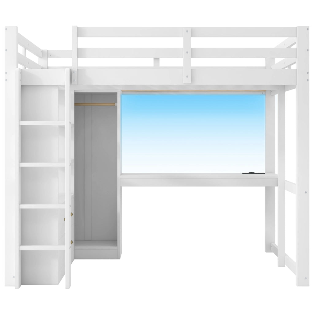 LETTO A CASTELLO 140x200 con scrivania, 2 cassetti, ripiani, bianco