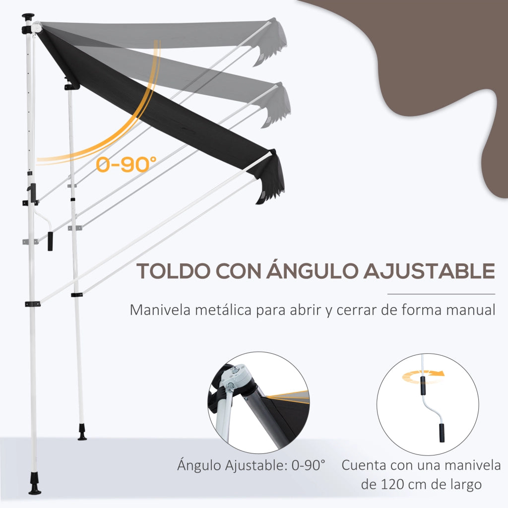 Toldo Manuale Retrattile per Balcone e Terrazzo ¨C zephmum ¨C Grigio 200x150x170-280 cm