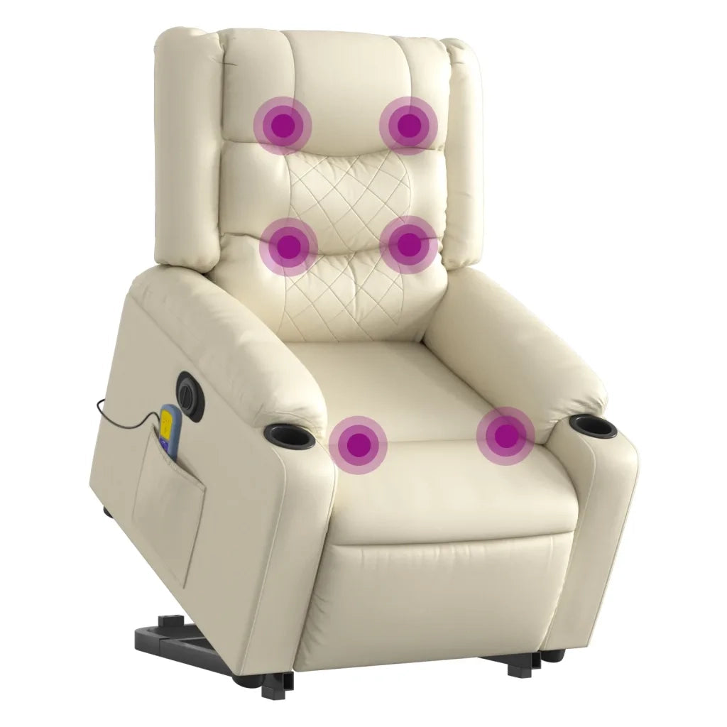 Poltrona Alzapersona Elettrica Reclinabile Crema in Similpelle