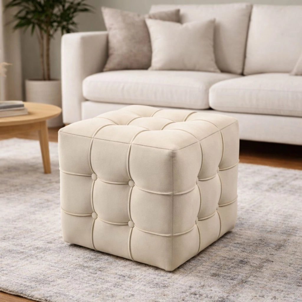 Pouf in velluto "Lizbon" - 42 x 42 x 42 cm - Crema