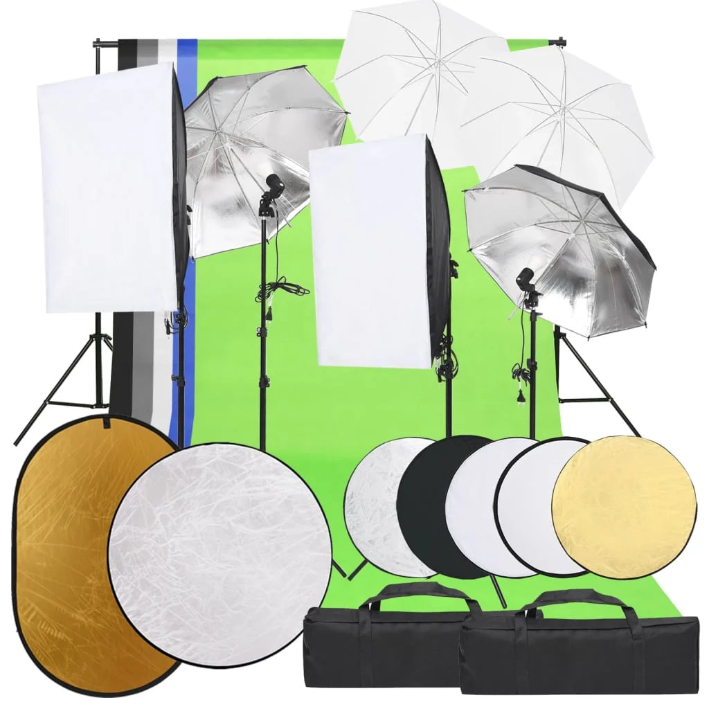 Kit per studio fotografico con illuminazione fondale e riflettore nero 02_0042450