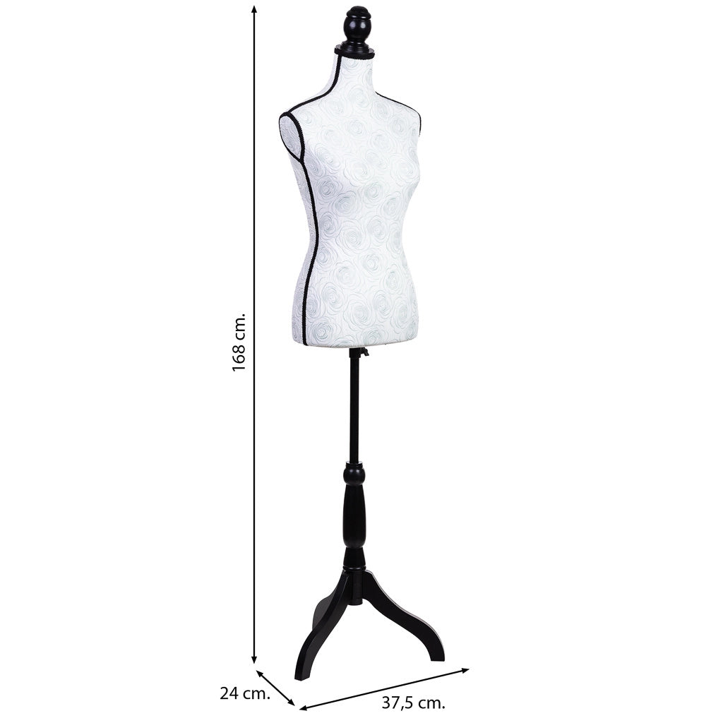 Manichino in legno, gommapiuma e in tessuto bianco 24x37,5x168h cm