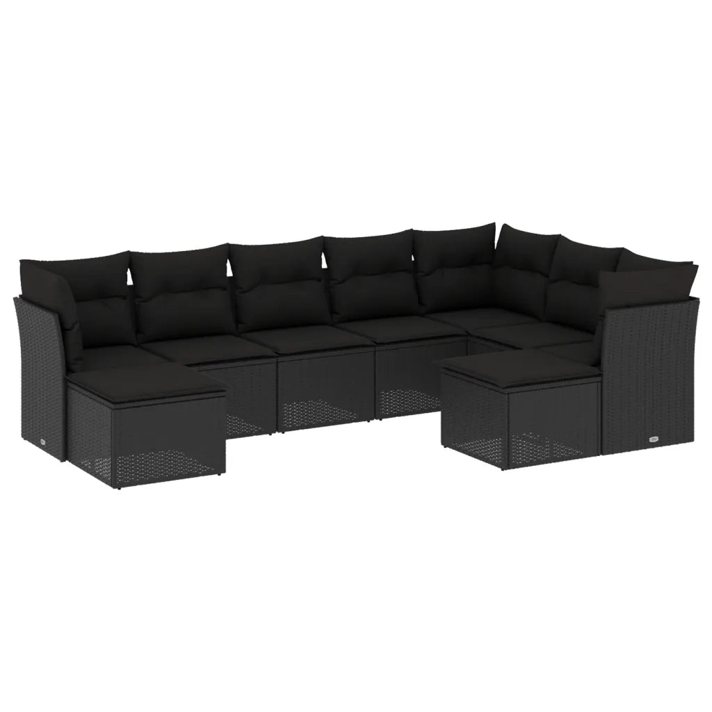 Set Divani da Giardino 9 pz con Cuscini Nero in Polyrattan 3218565