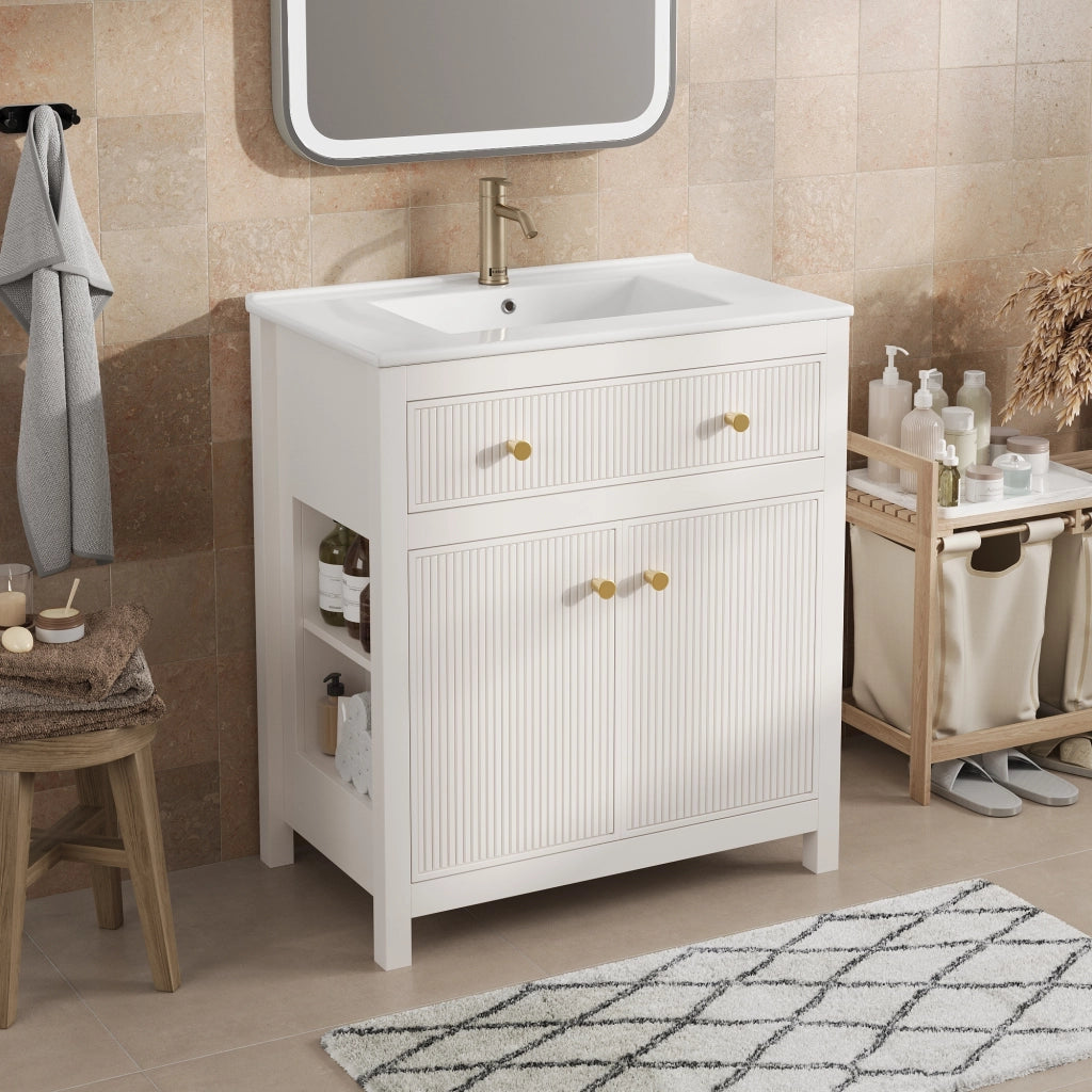 MOBILE DA BAGNO 81 x 46,5 x 86,5 cm Bianco in MDF con lavabo in ceramica