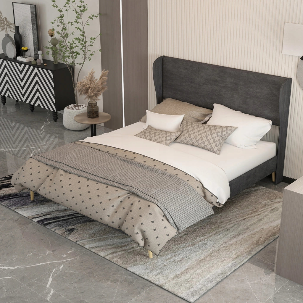 Letto imbottito 160x200 grigio con testiera morbida - Xylo