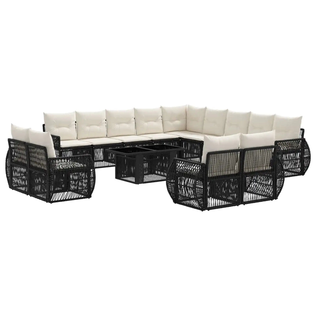 Set Divano da Giardino 14 pz Nero e Bianco Crema polyrattan 3437029