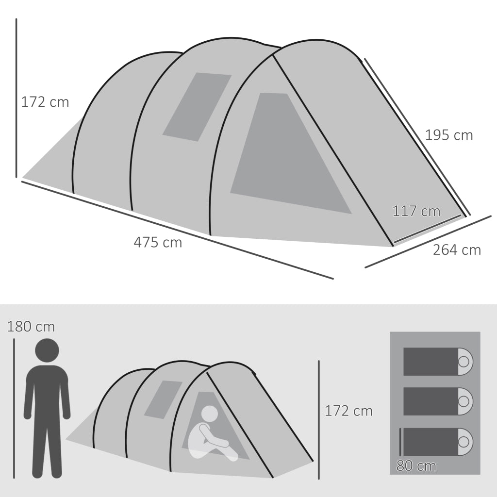 Tenda da Campeggio 3 Posti Impermeabile ¨C zephmum ¨C Verde 475x264x172 cm