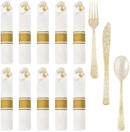 Set di posate in plastica giallo - design elegante - confezione da 10 - BPA libero
