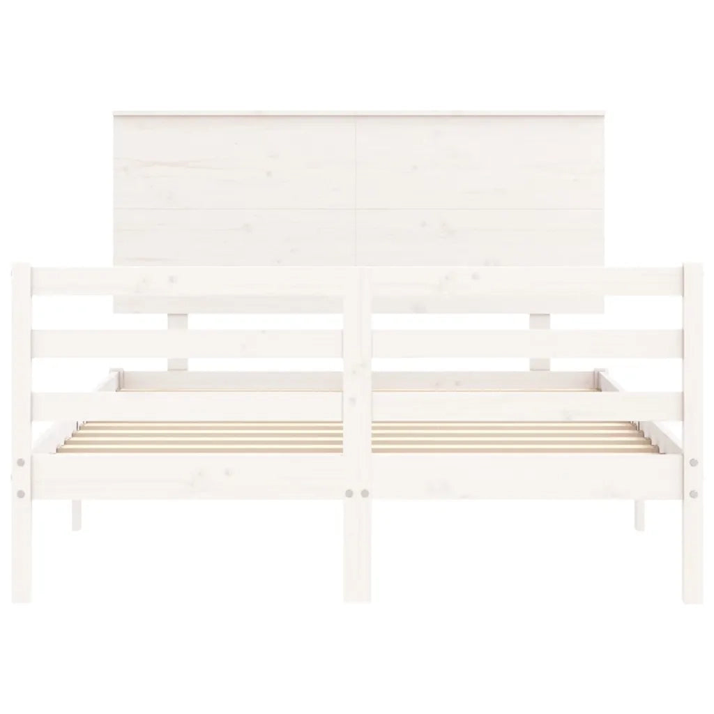 Giroletto con Testiera-Struttura Letto con testiera Bianco Small Double Legno Massello 156056