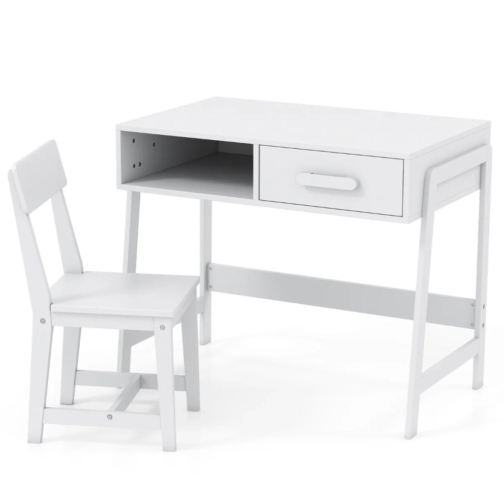 Set di 1 scrivania e sedia per bambini 85 x 48 x 70 cm spazio di lavoro organizzato seduta ergonomica in MDF bianco 20_0011748