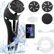 Elettroscopio - Sistema di aspirazione - Elettroscopio - Ricaricabile via USB - Motore potente - IPX7 impermeabile all'acqua - Lame a pedale - 3 testine abrasivi - Nero