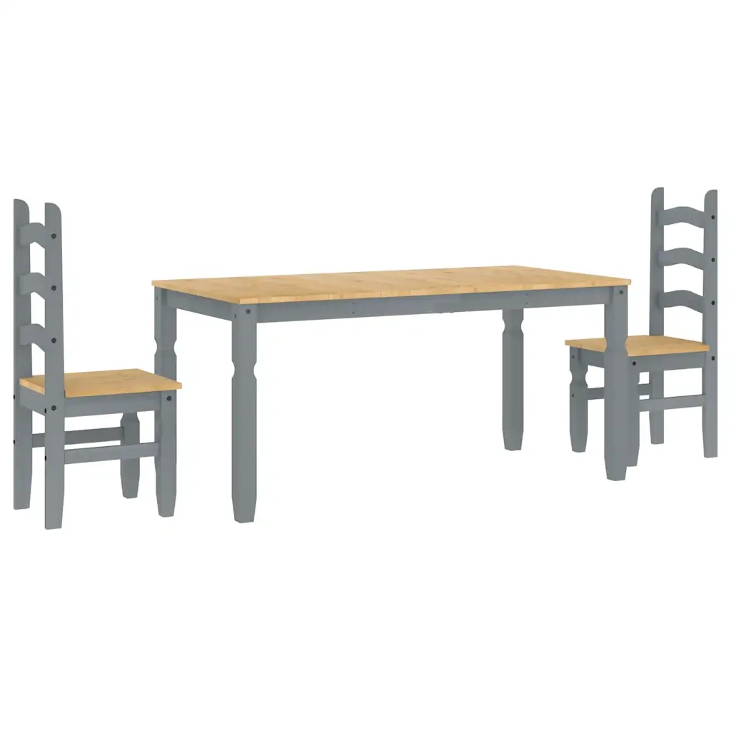 Set da Pranzo 3 pz PANAMA Grigio in Legno Massello di Pino 3345201