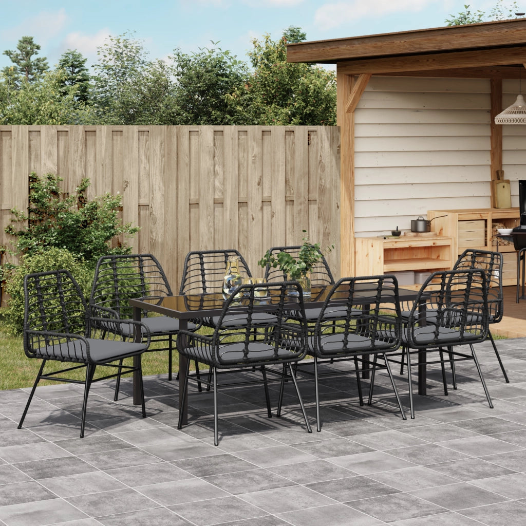 Set da Pranzo da Giardino 9 Pezzi con Cuscini Rattan Polyrattan Nero