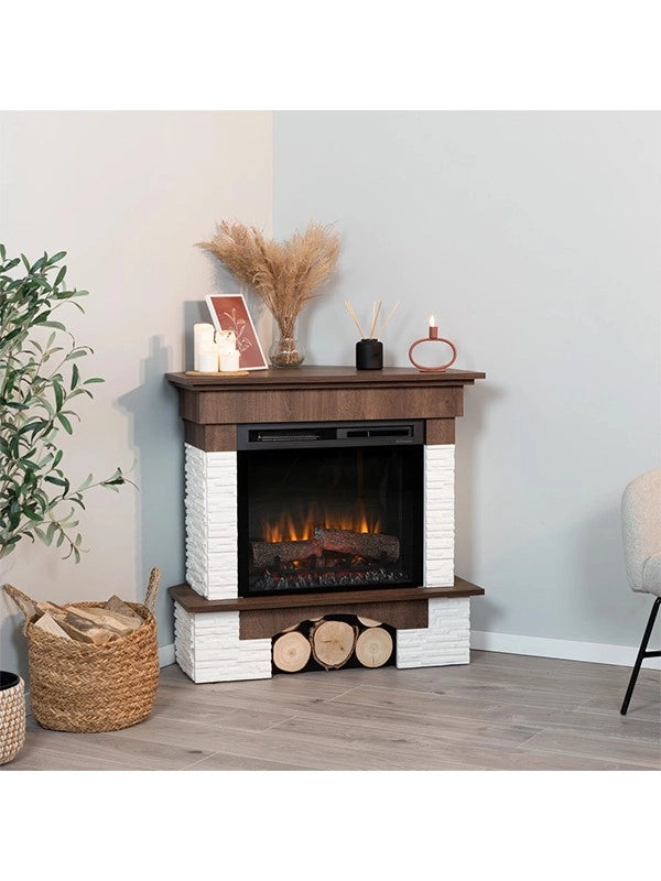 Caminetto Elettrico Angolare da pavimento A Libera Installazione - Rovere - 23" - 91 x 89 x 76,5 - PORTO