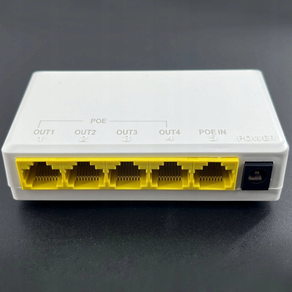 Ripetitore POE 104JS – 1x IN 4x OUT | 24W, 10/100 Mbps, 57V | Compatibile con Telecamere IP, Controllo Accessi