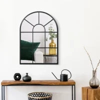 Specchio Moderno a Parete e a forma di Arco 70x50 cm per Camera da Letto e Soggiorno, in Metallo Nero e Vetro