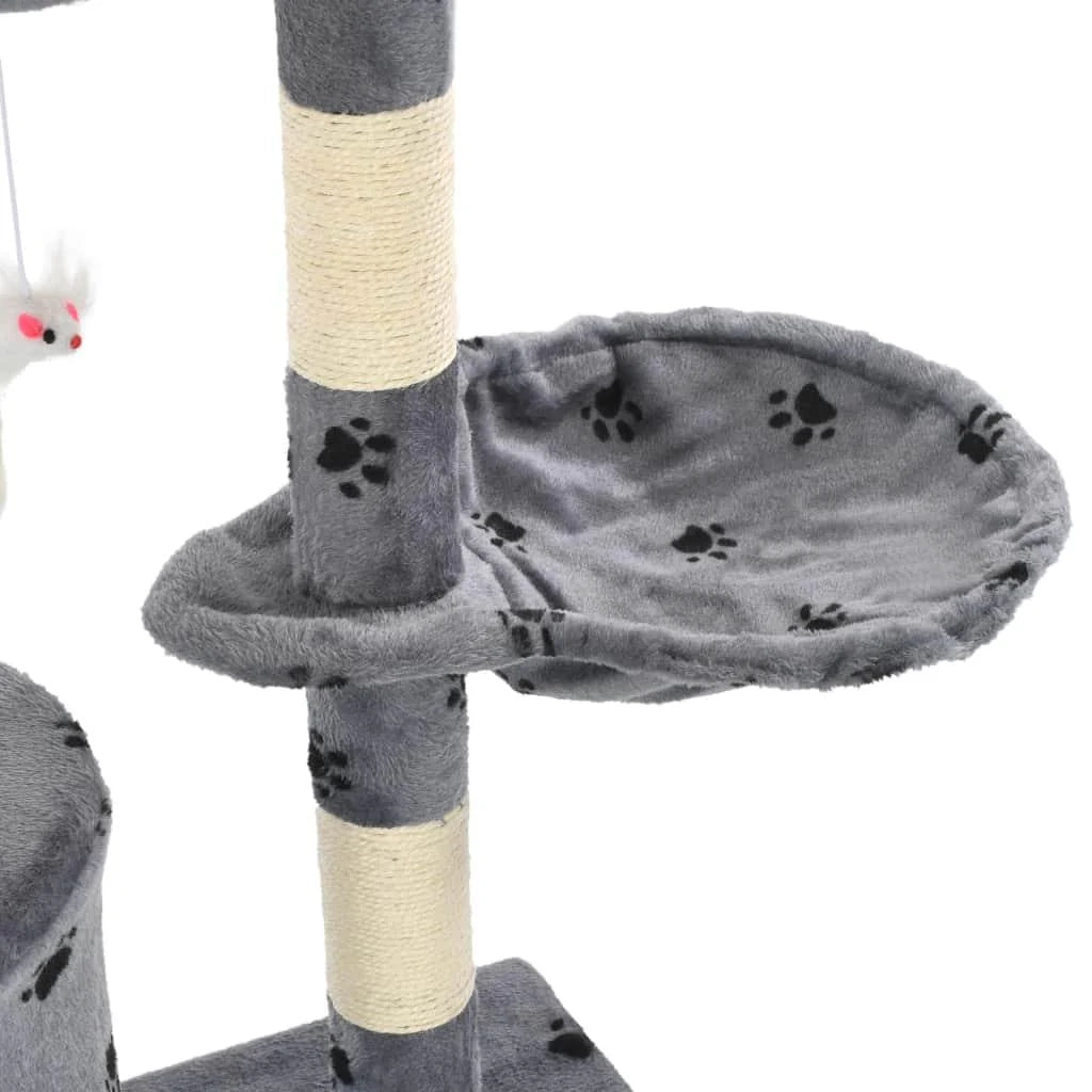 Tiragraffi albero per gatti cuccia per gatti giocattolo peluche sisal 138 cm grigio motivo a impronta di zampa 3702037