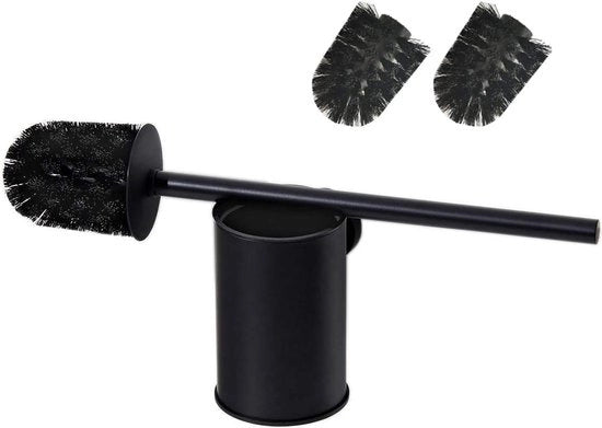 Sostegno per spazzola per il water in acciaio inossidabile rotondo da incollaggio - nero - accessorio per la stanza da bagno