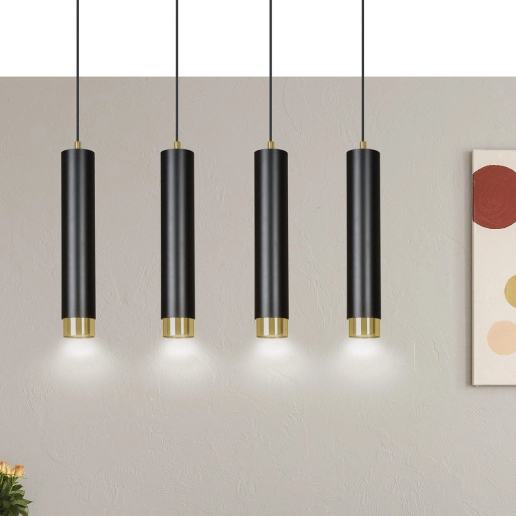 Lampada a sospensione KIBO in acciaio nero opaco e oro