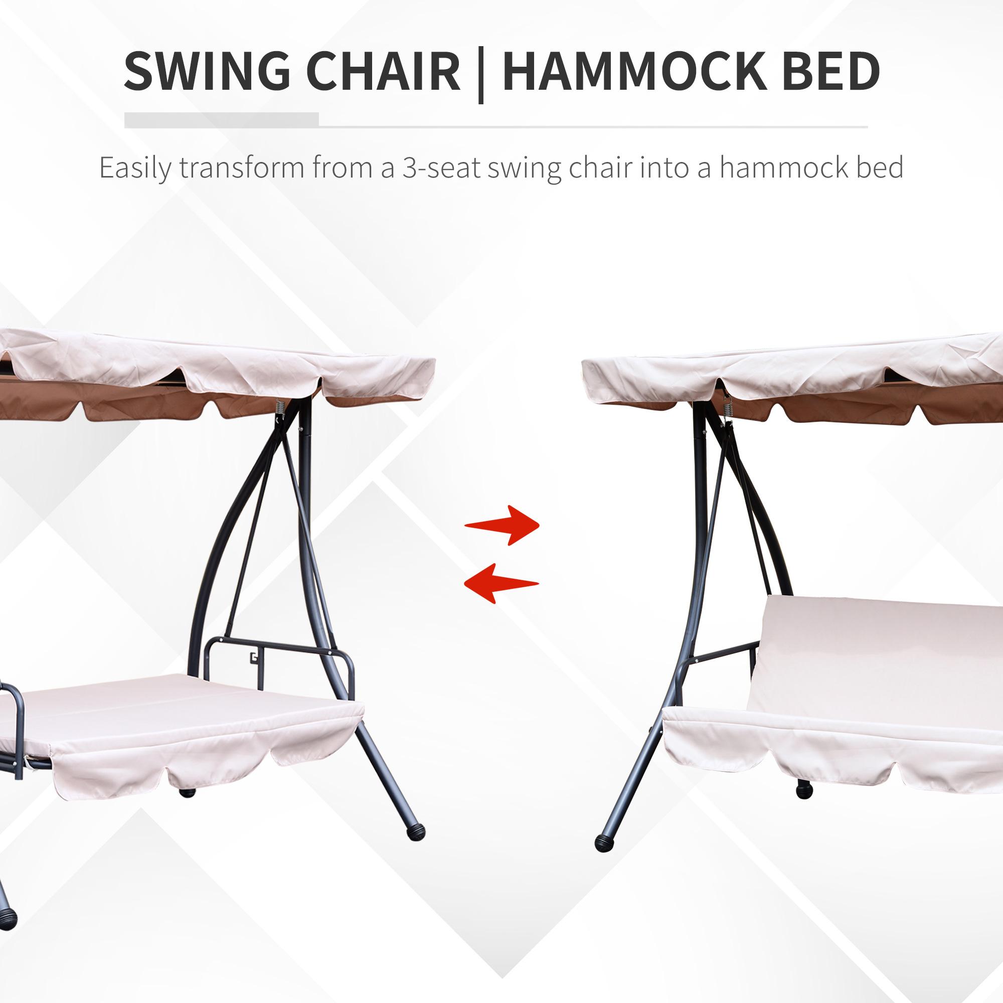 Dondolo 3 Posti 200x125x170 cm in Acciaio e Poliestere Beige