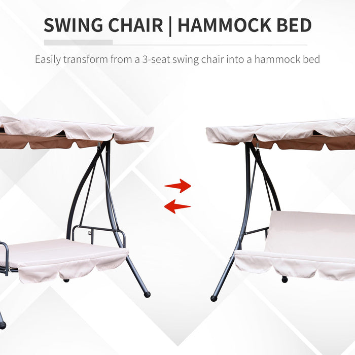 Dondolo 3 Posti 200x125x170 cm in Acciaio e Poliestere Beige