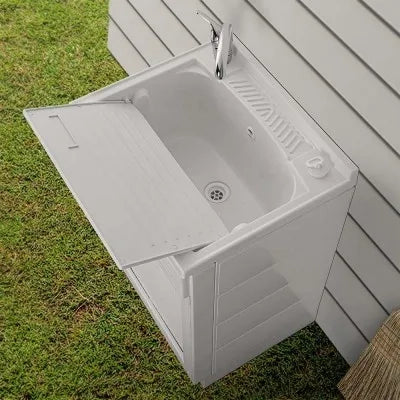 Mobile lavatoio 60x50 bianco con serranda vasca e asse lavapanni