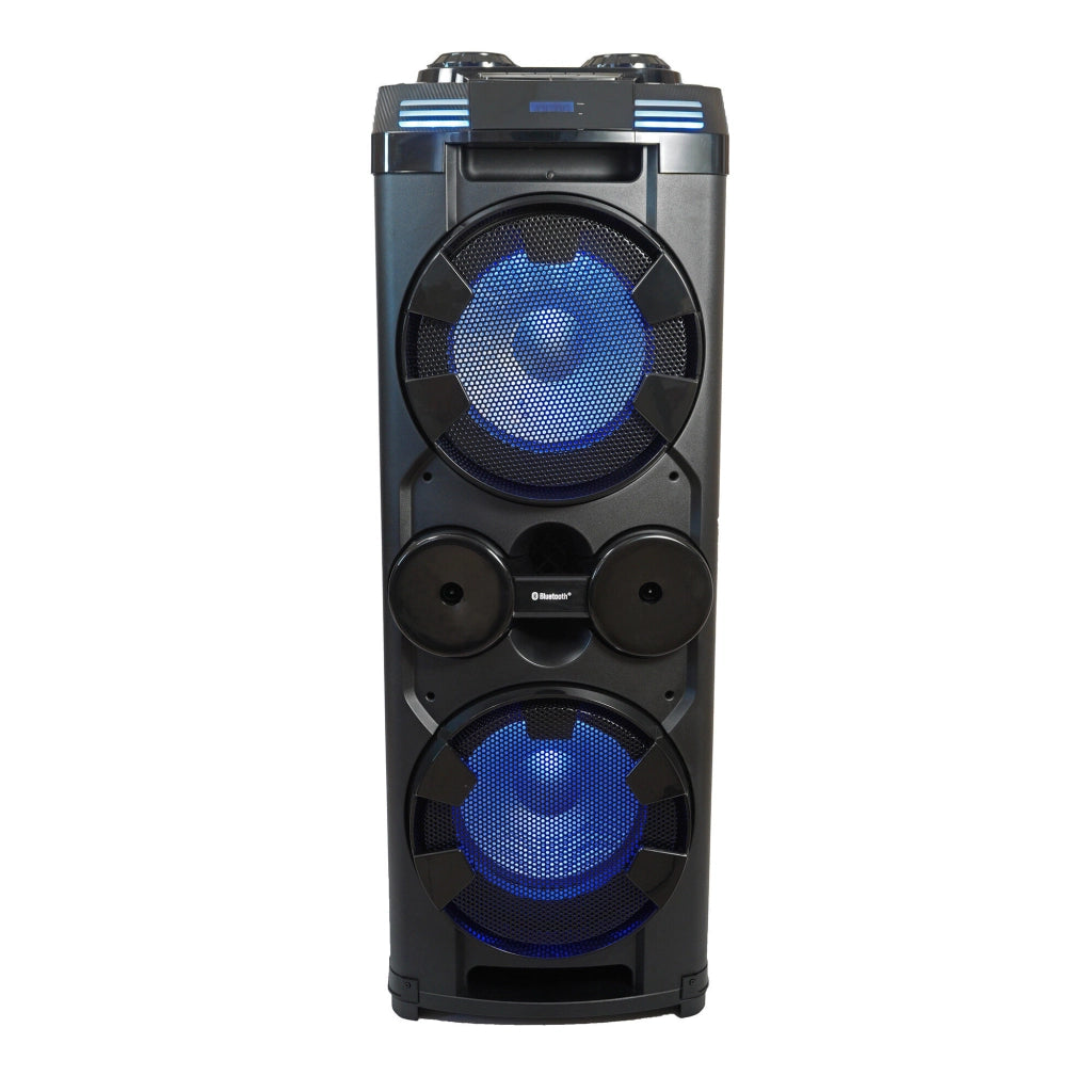 Cassa Bluetooth a trolley 2x12 pollici con tweeter, 150W RMS, karaoke, ruote, luci LED RGB e radio FM - SOGO