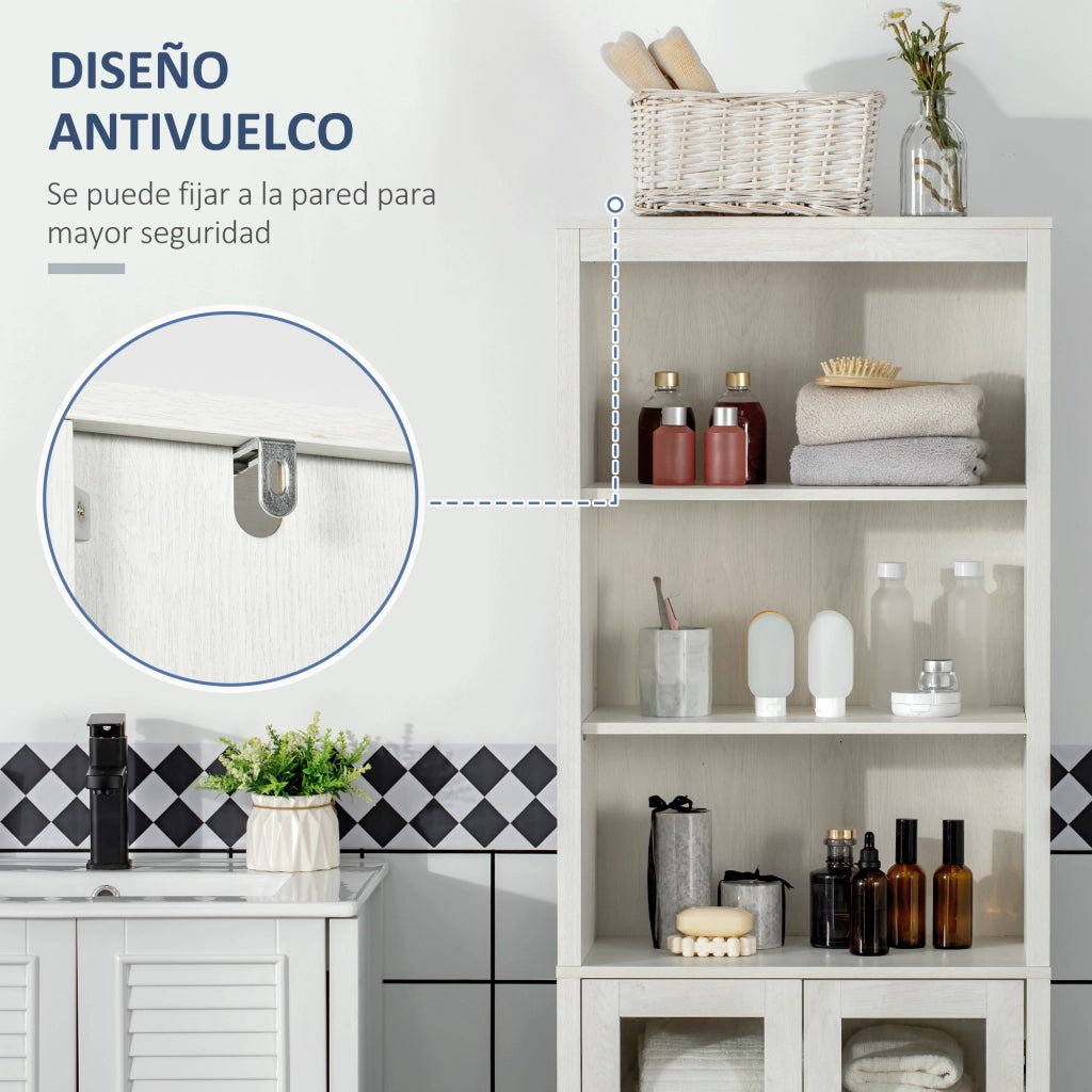 Colonna Bagno con Ante Vetro e 3 Ripiani ¨C Zephmum ¨C 53x30x162 cm Bianco