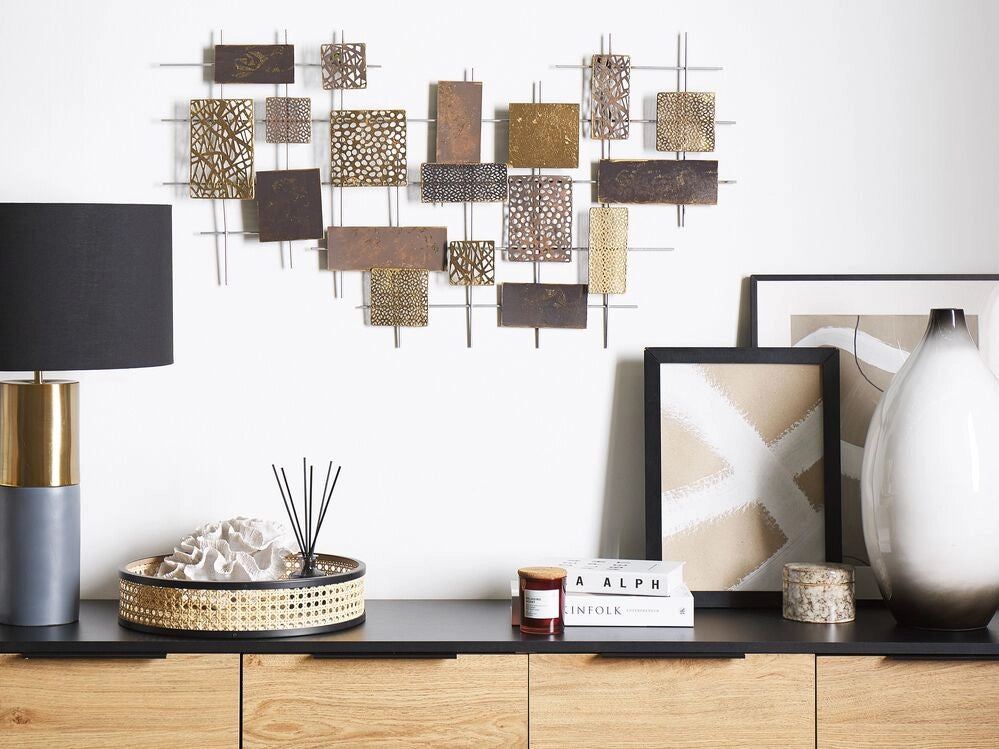 Decorazione da parete Motivo geometrico in metallo dorato Arte da parete in stile moderno