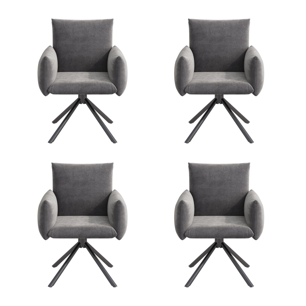 Set di 4 sedie girevoli in velluto grigio con braccioli imbottiti