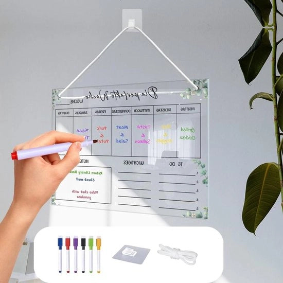 Pianta a Vista per l'Organizzazione e la Programmazione - Pianta di Programmazione - Tabella di Pianificazione - Calendario della Spesa - Pianta di Menù - Pianta di Programmazione Multifunzionale - Acrilico - Materiale Sostenibile e Reutilizzabile